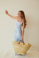 Margot Pastel Blue Satin Tank With Lace Trim