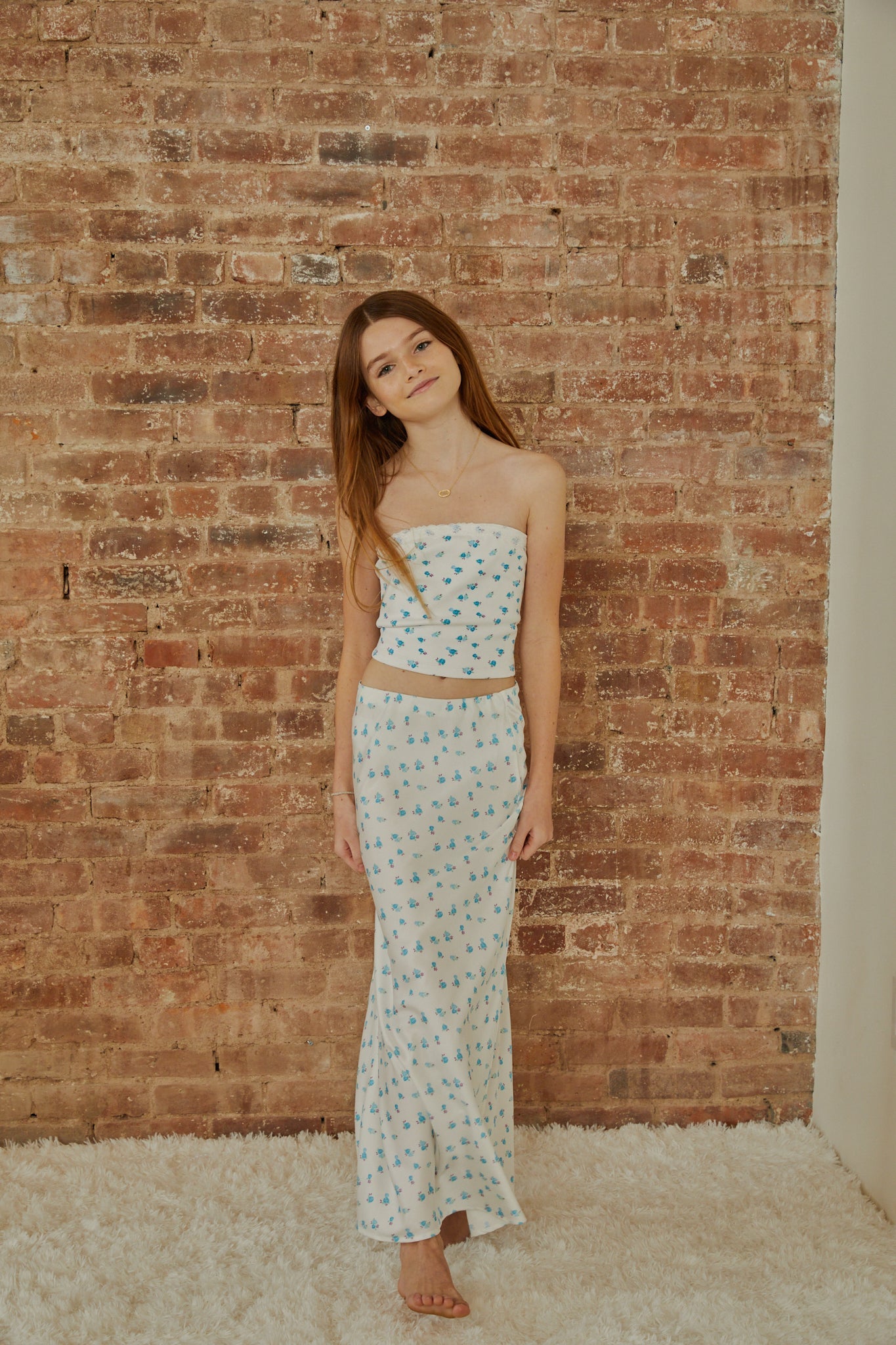 Alexa White With Pastel Blue Ditsy Tube Top