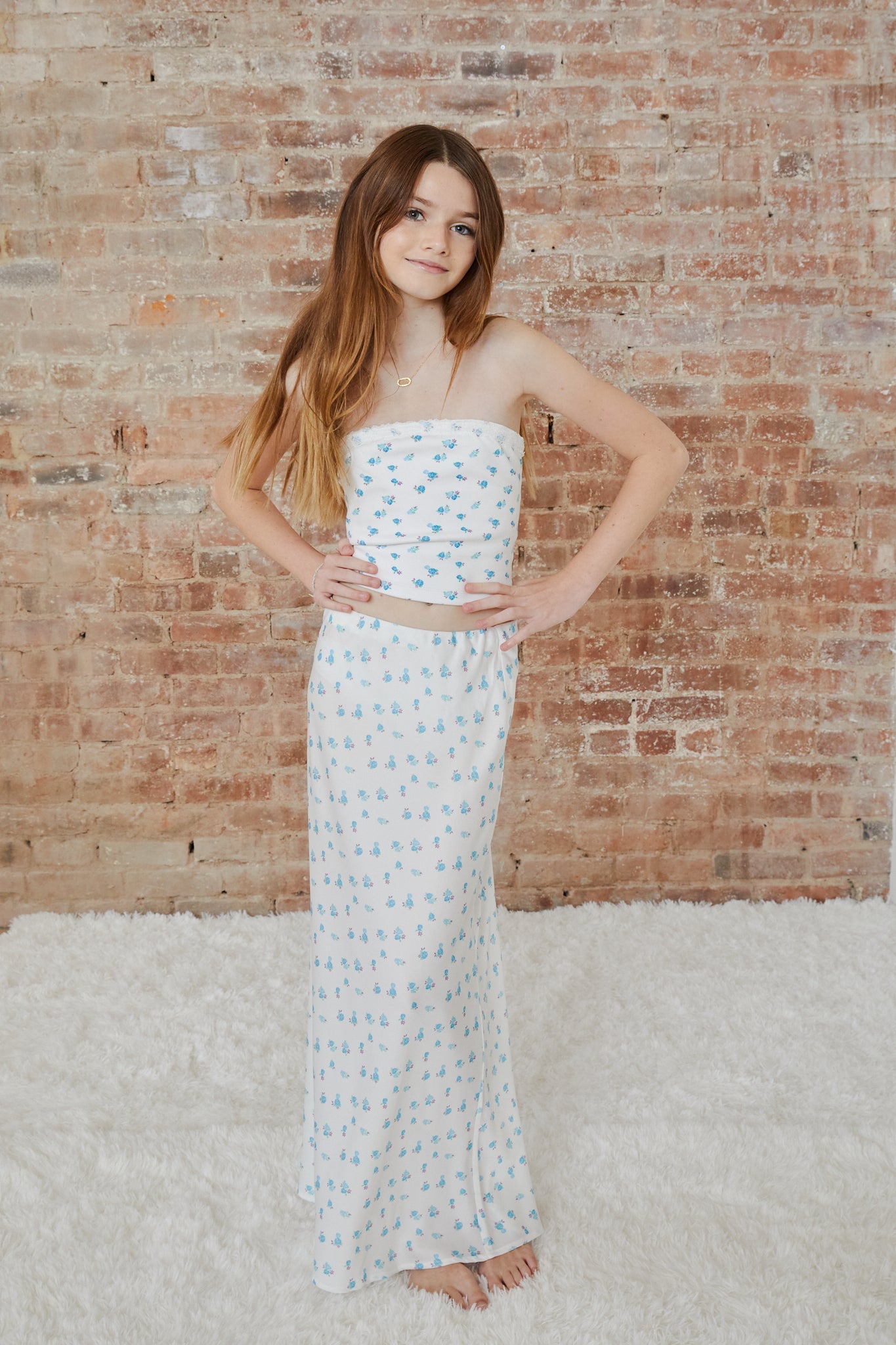 Alexa White With Pastel Blue Ditsy Tube Top