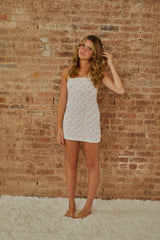 Stevie White With Pastel Pink Ditsy Tube Dress