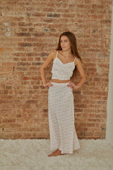 Joey White With Pastel Pink Ditsy Satin Maxi