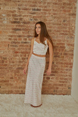 Joey White With Pastel Pink Ditsy Satin Maxi
