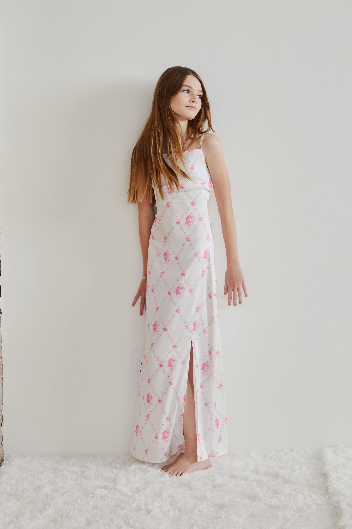 Charlotte Vintage Romantic Rose Long Satin Dress