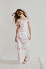 Charlotte Vintage Romantic Rose Long Satin Dress