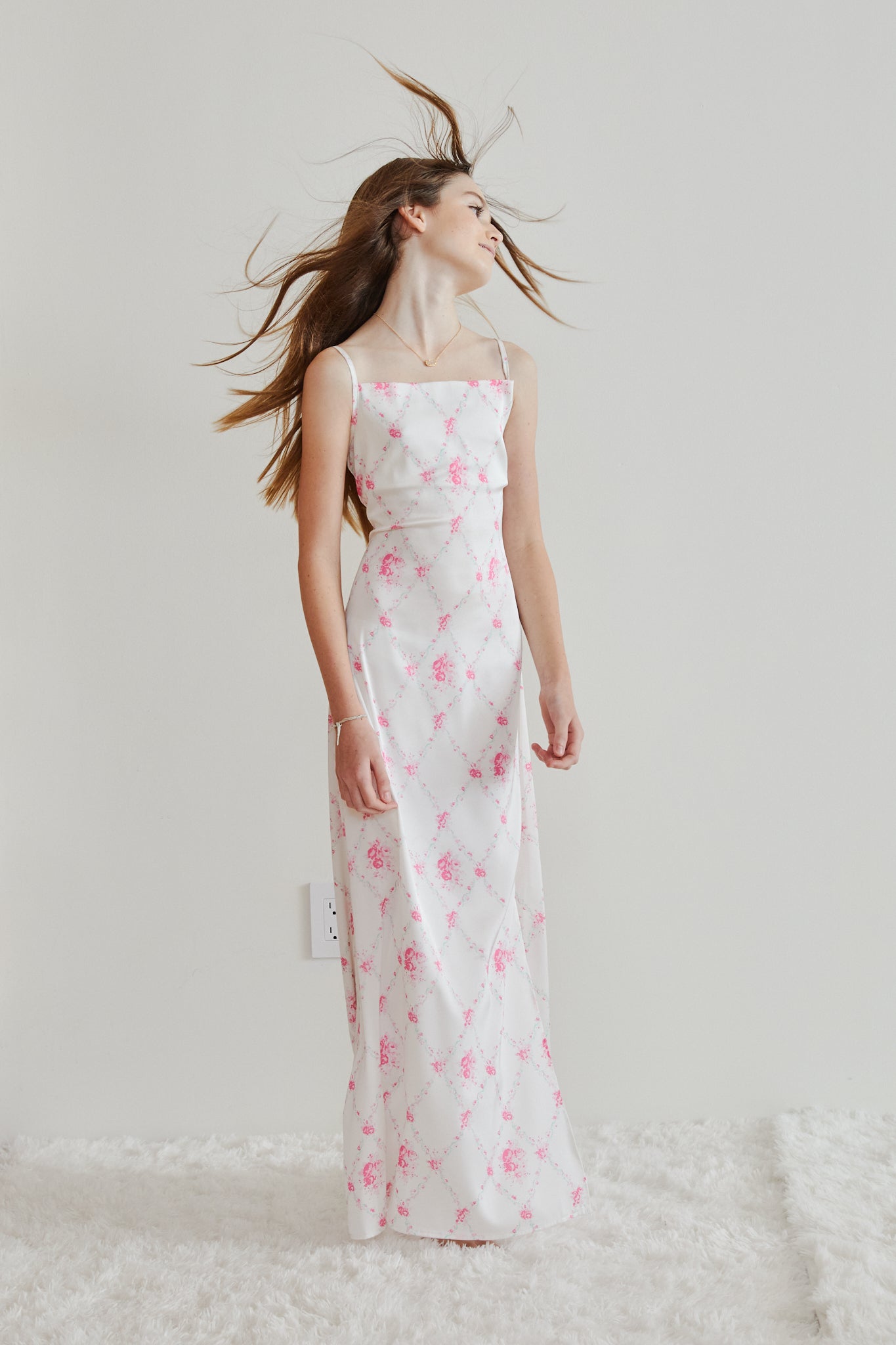 Charlotte Vintage Romantic Rose Long Satin Dress