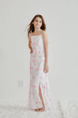Charlotte Vintage Romantic Rose Long Satin Dress