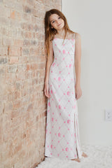 Charlotte Vintage Romantic Rose Long Satin Dress