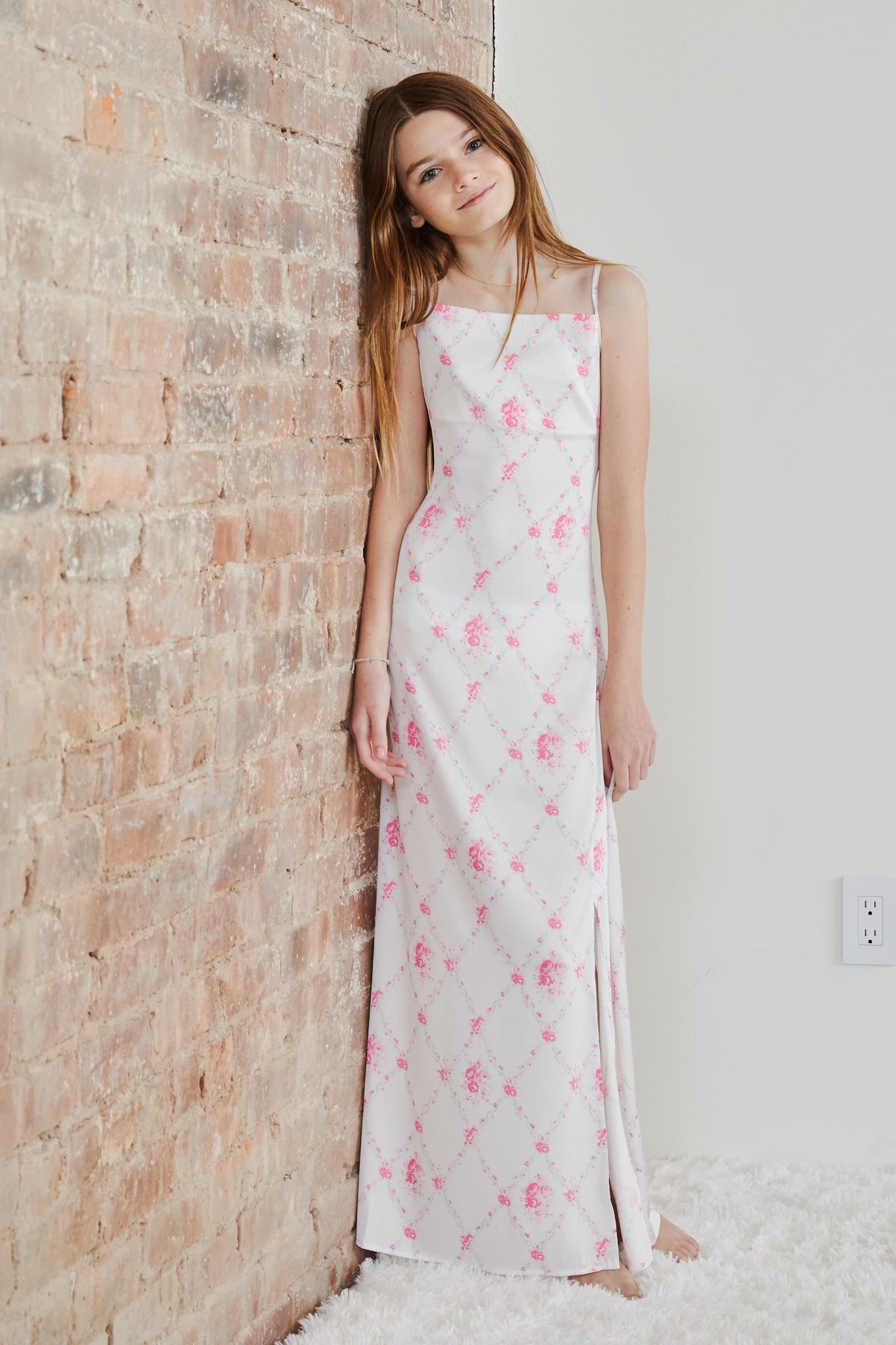 Charlotte Vintage Romantic Rose Long Satin Dress