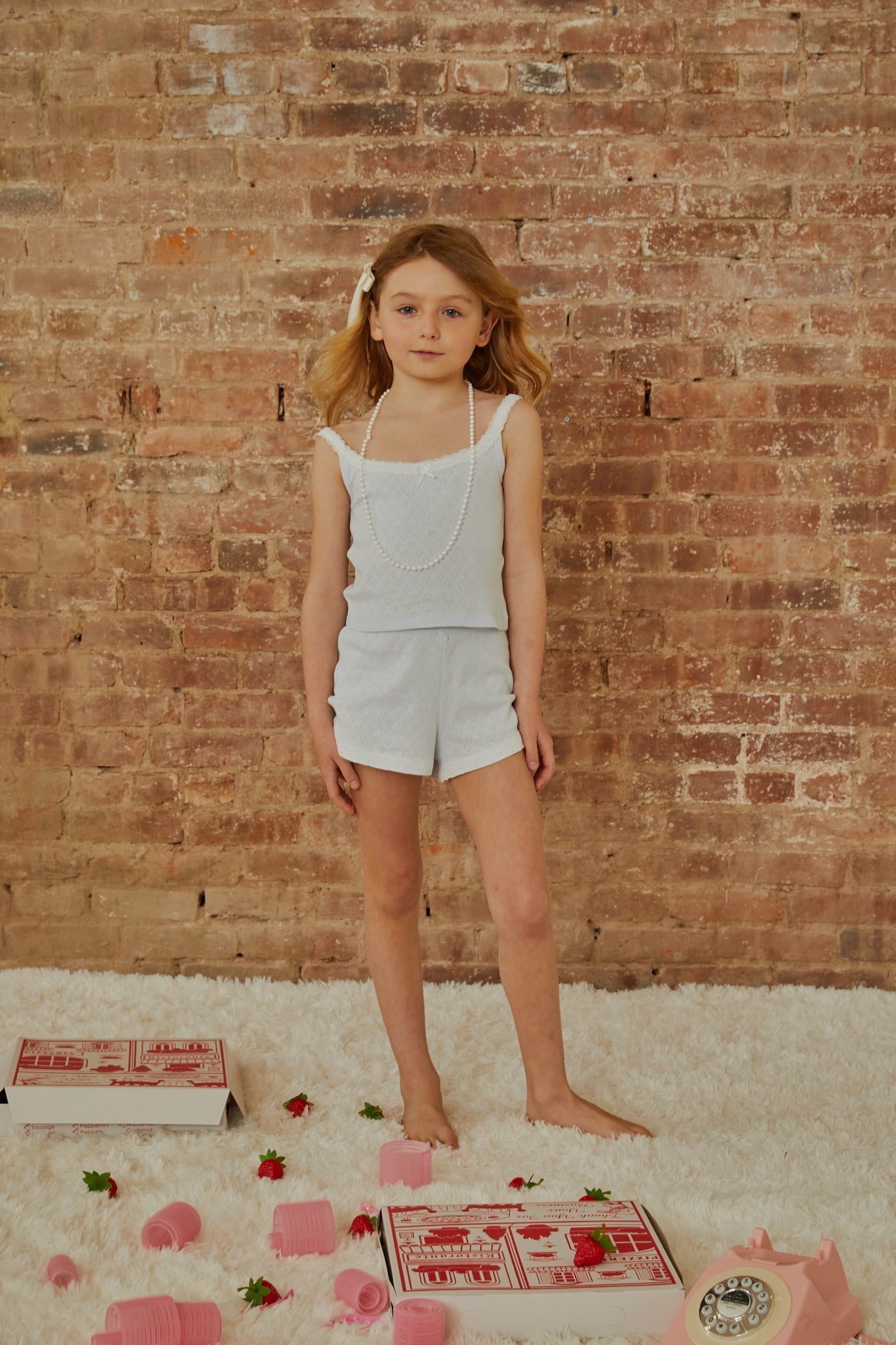 Teddy Blue With White Lace Heart Pointelle Shorts