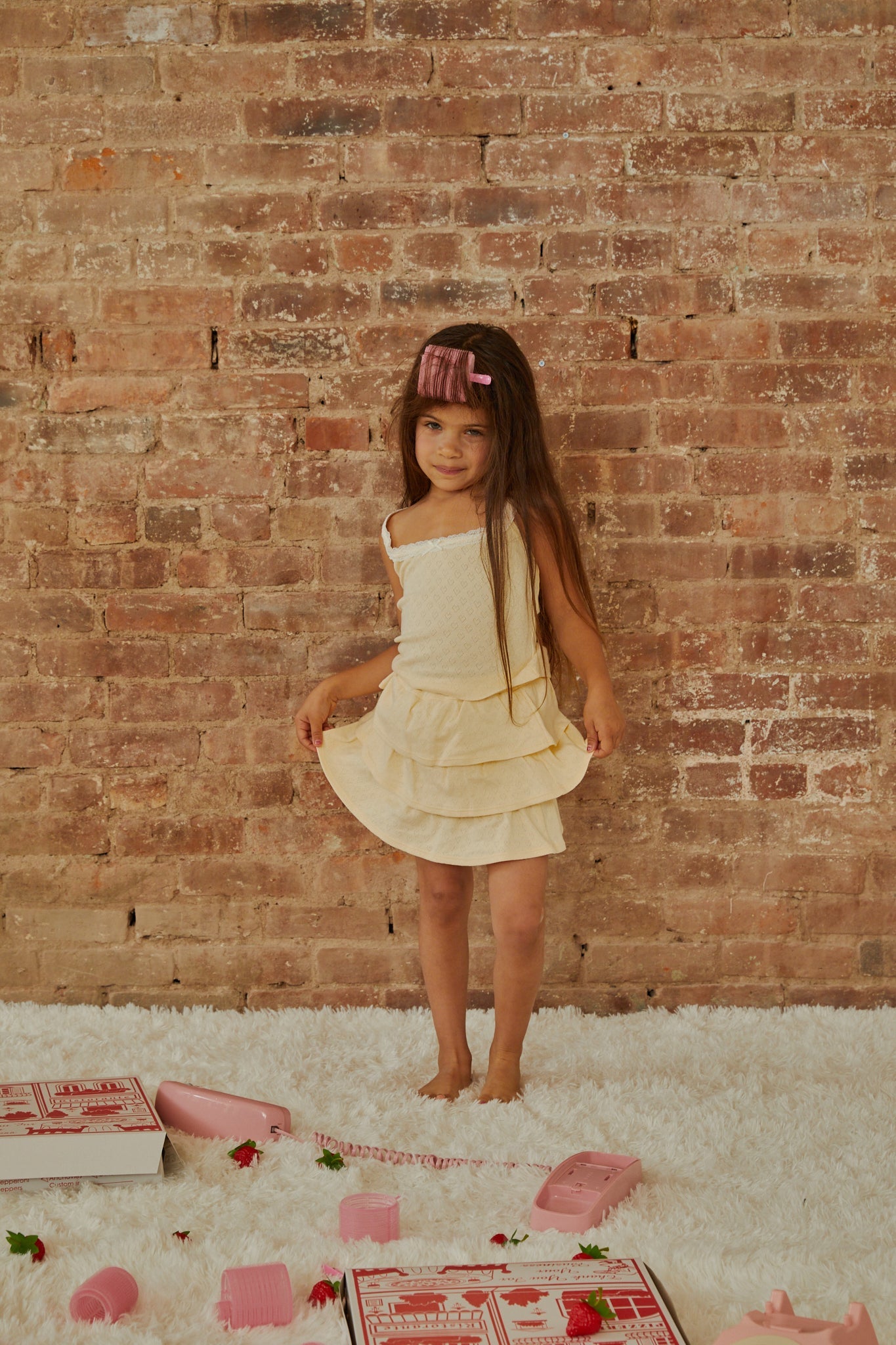Lizzie Pastel Yellow With White Lace Heart Pointelle Tank