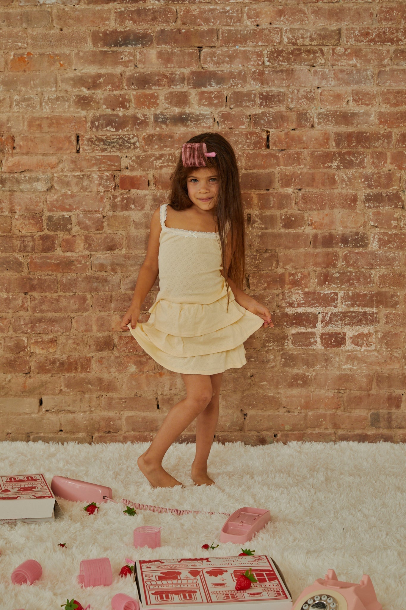 Lizzie Pastel Yellow With White Lace Heart Pointelle Tank