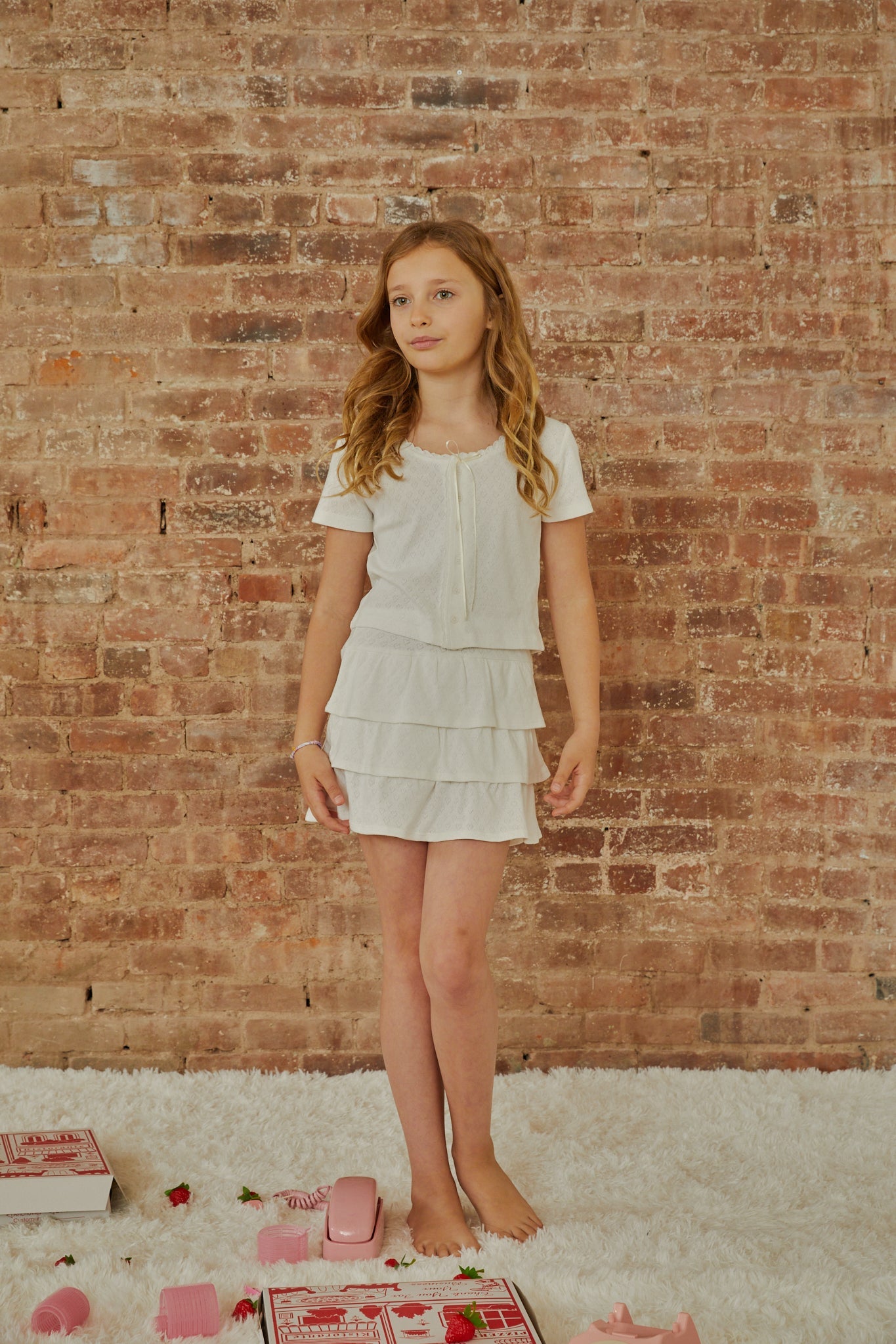 Reese White With White Lace Heart Pointelle Baby Tee