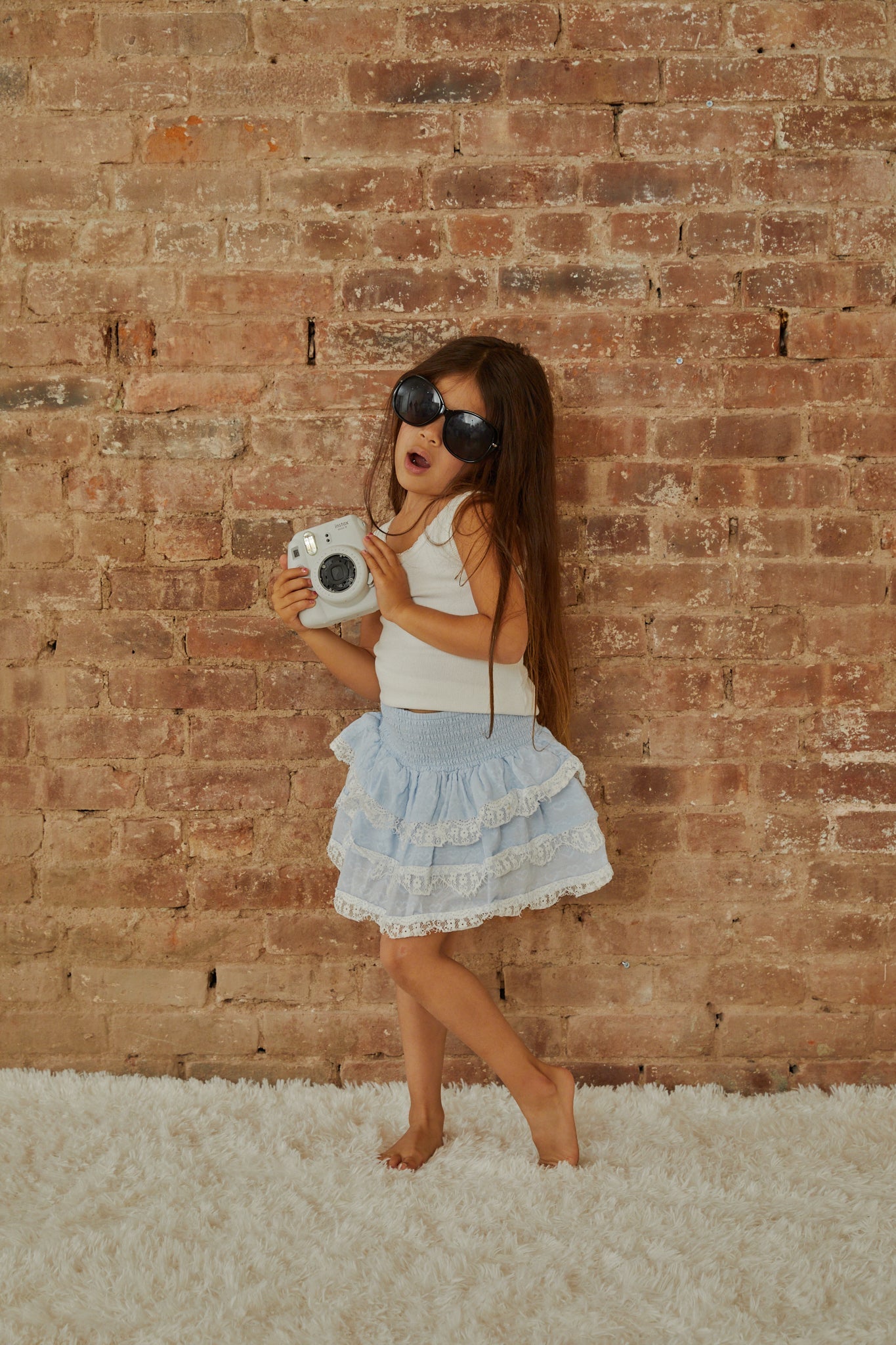 Gemma Pastel Blue Heart Dobbie Smocked Ruffle Mini Skirt S26