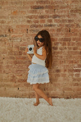 Gemma Pastel Blue Heart Dobbie Smocked Ruffle Mini Skirt S26