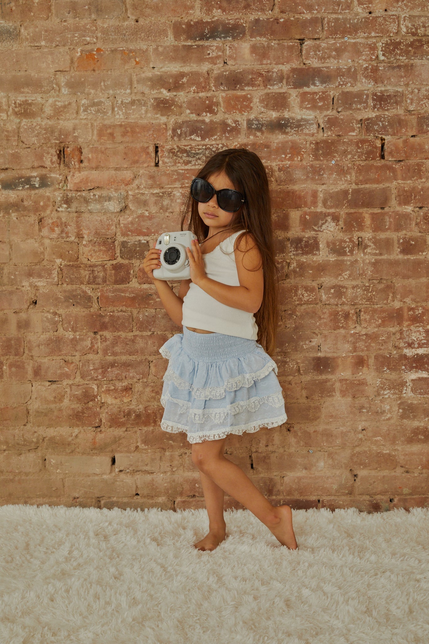 Gemma Pastel Blue Heart Dobbie Smocked Ruffle Mini Skirt S26