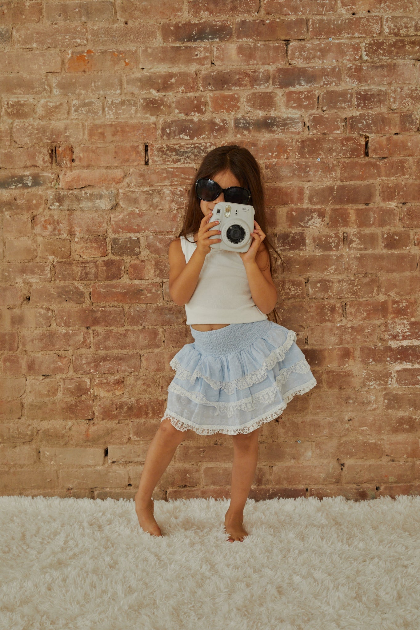 Gemma Pastel Blue Heart Dobbie Smocked Ruffle Mini Skirt S26
