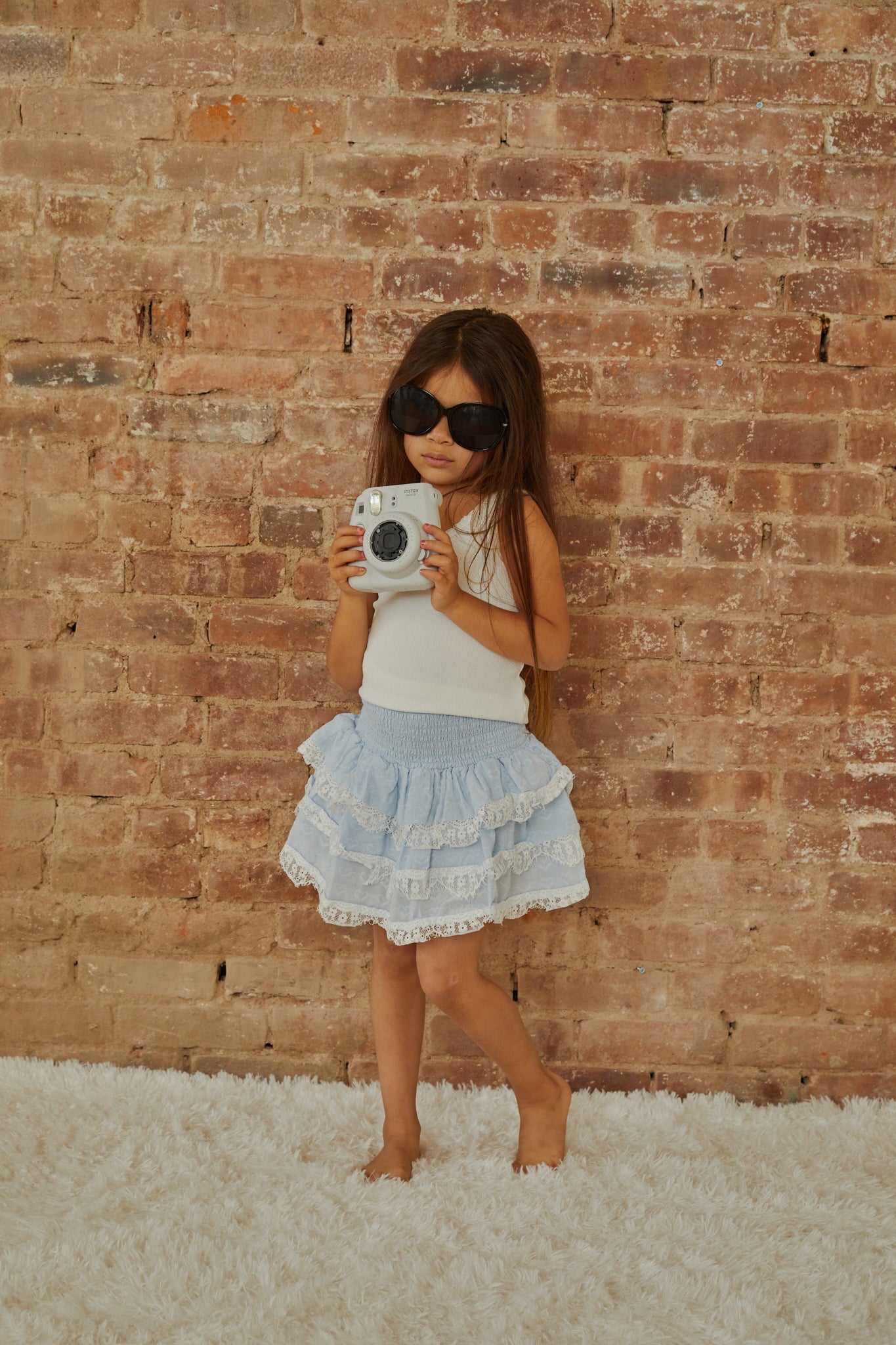 Gemma Pastel Blue Heart Dobbie Smocked Ruffle Mini Skirt S26