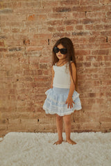 Gemma Pastel Blue Heart Dobbie Smocked Ruffle Mini Skirt S26