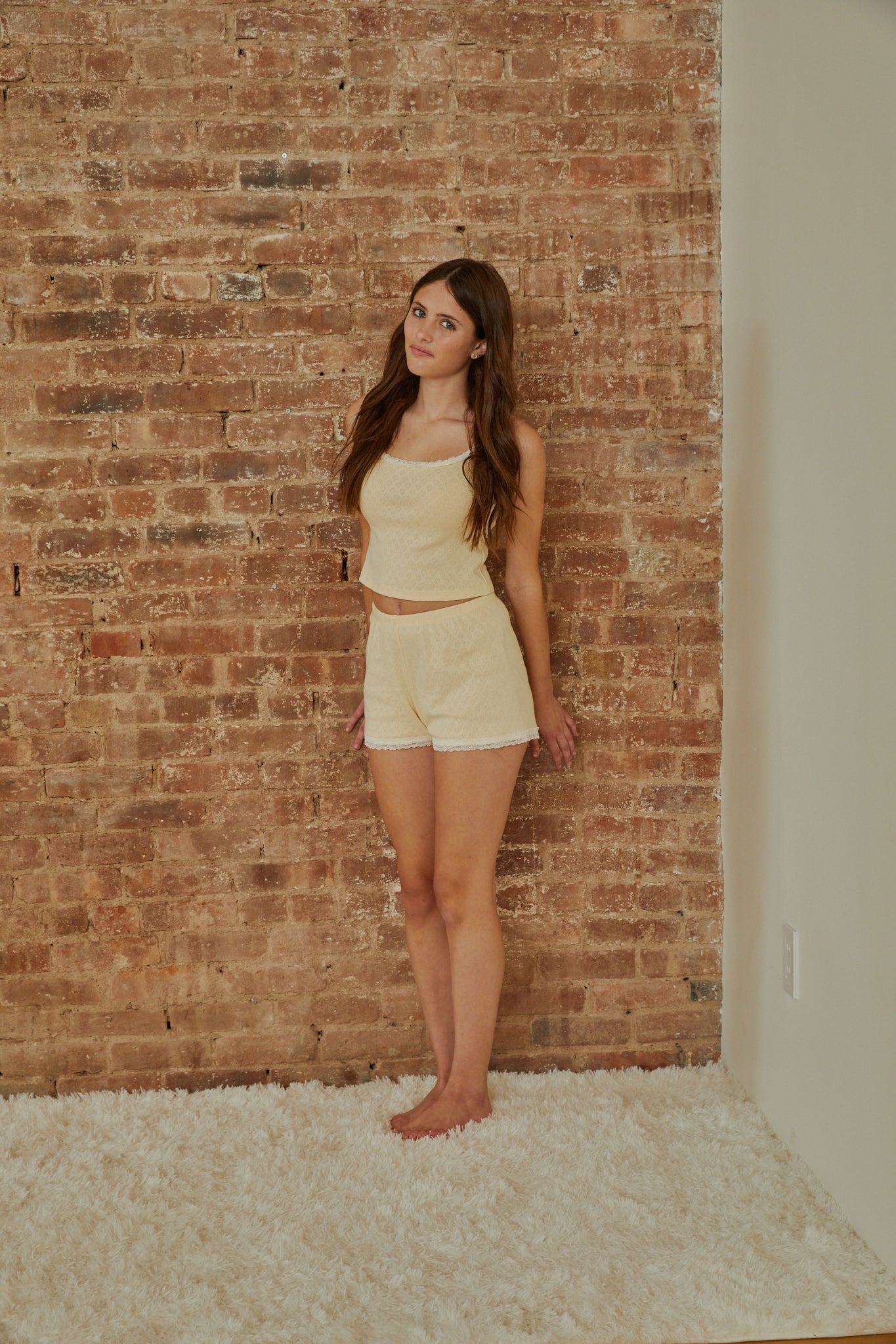 Lizzie Pastel Yellow With White Lace Heart Pointelle Tank