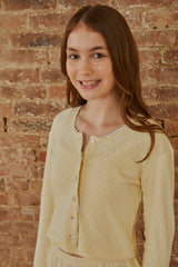 Marni Pastel Yellow With White Lace Heart Pointelle Cardigan