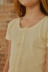 Reese Pastel Yellow With Yellow Lace Heart Pointelle Baby Tee