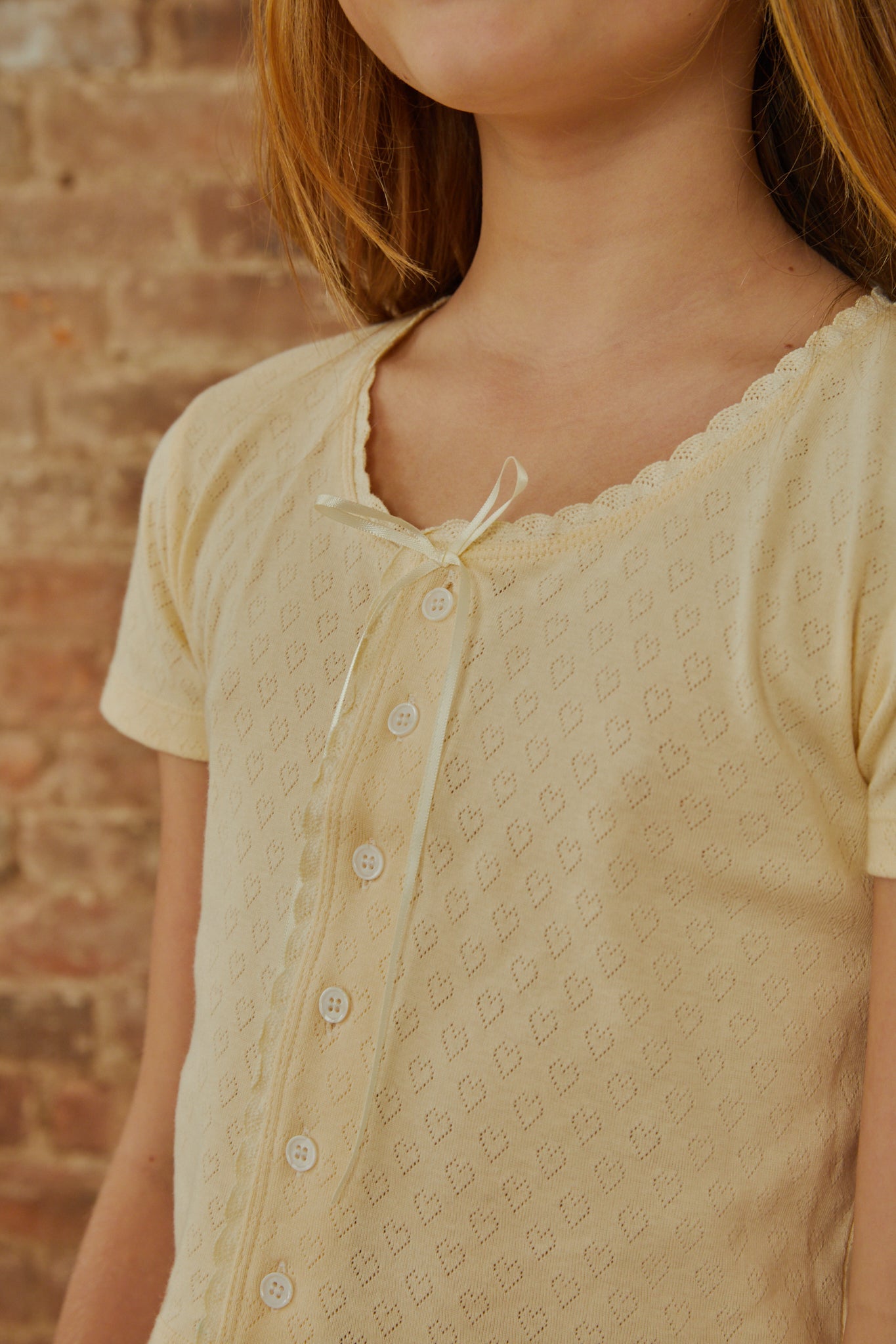 Reese Pastel Yellow With Yellow Lace Heart Pointelle Baby Tee