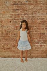 Gemma Pastel Blue Heart Dobbie Smocked Ruffle Mini Skirt S26