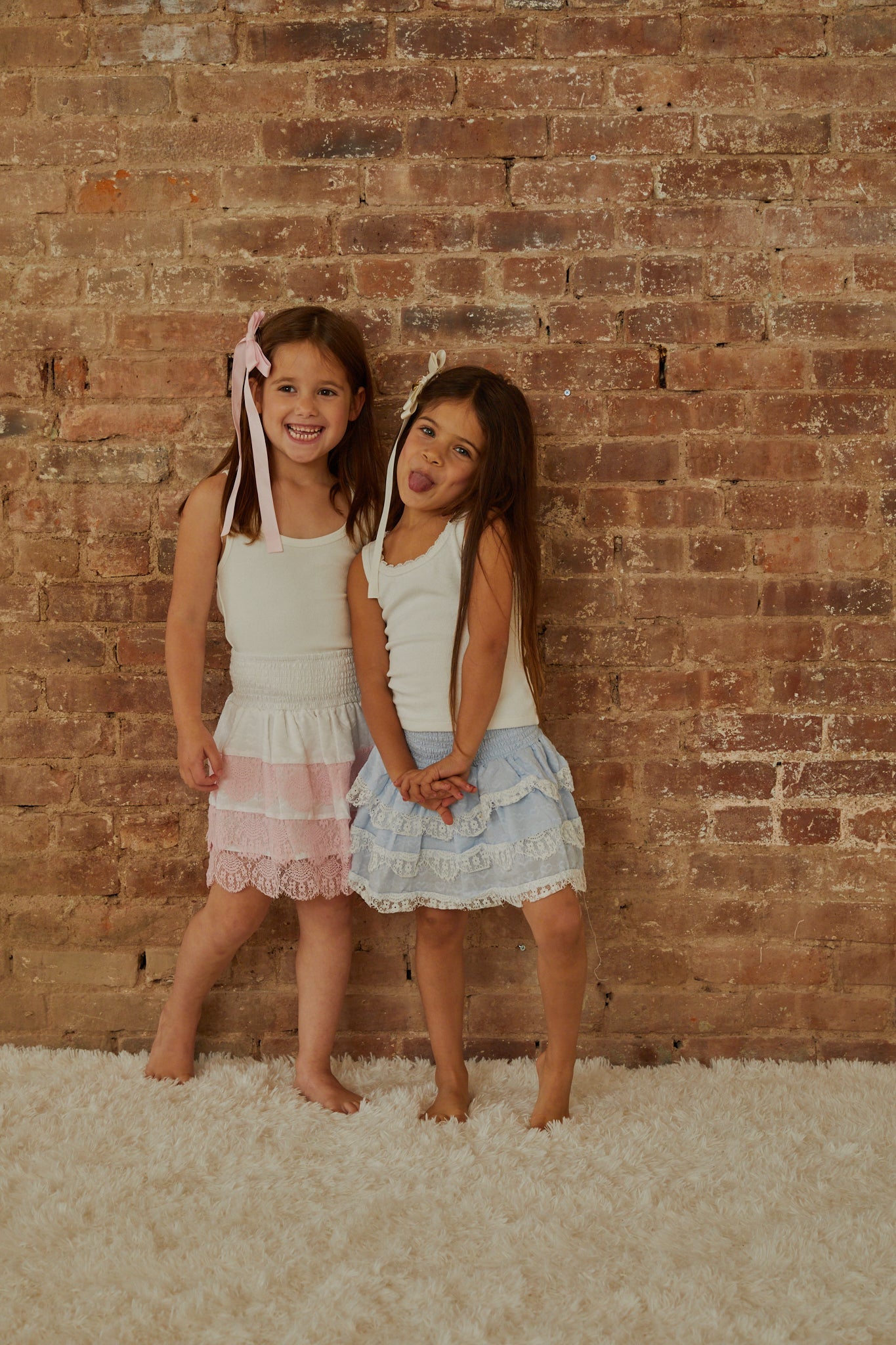 Gemma Pastel Blue Heart Dobbie Smocked Ruffle Mini Skirt S26