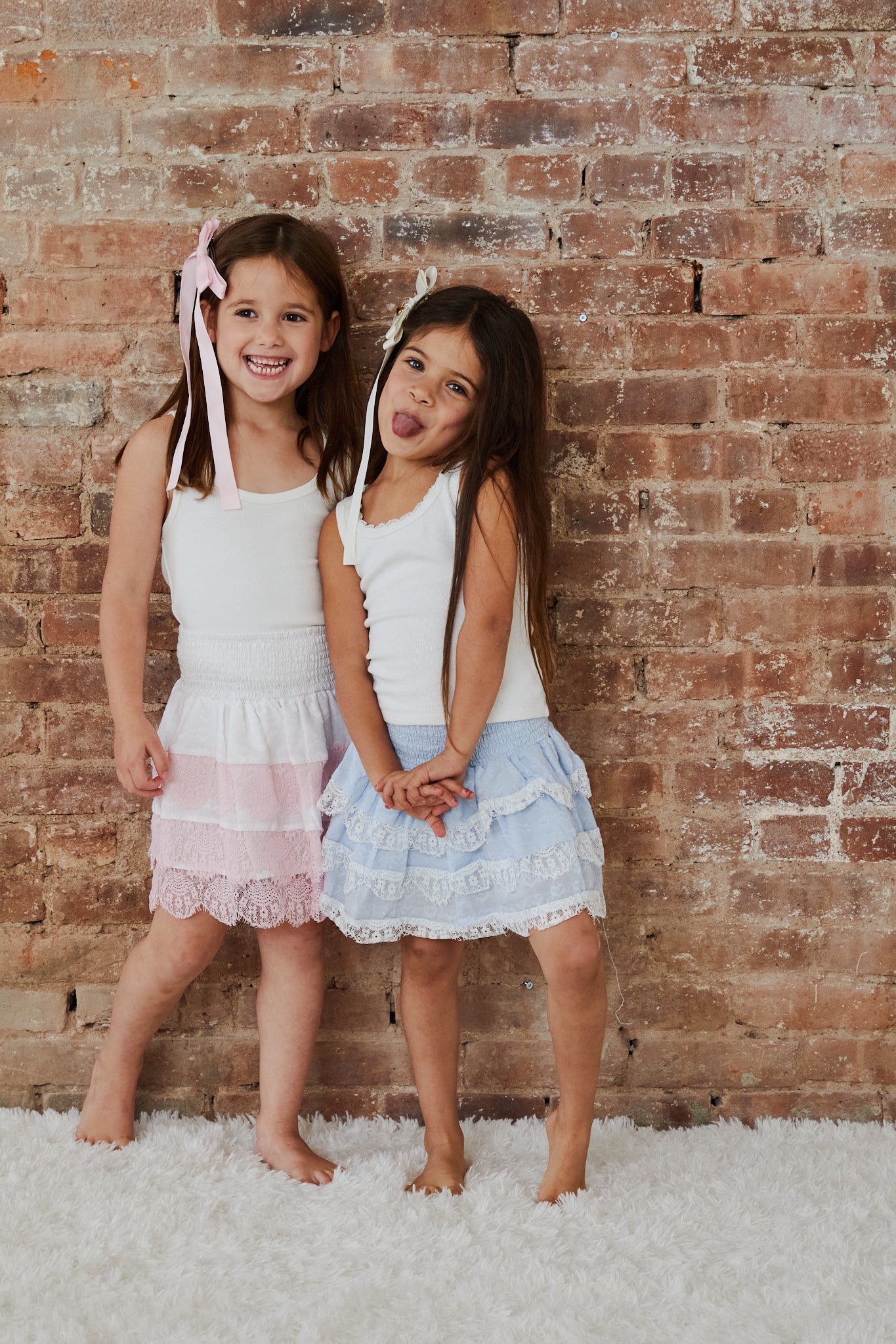 Gemma Pastel Blue Heart Dobbie Smocked Ruffle Mini Skirt S26