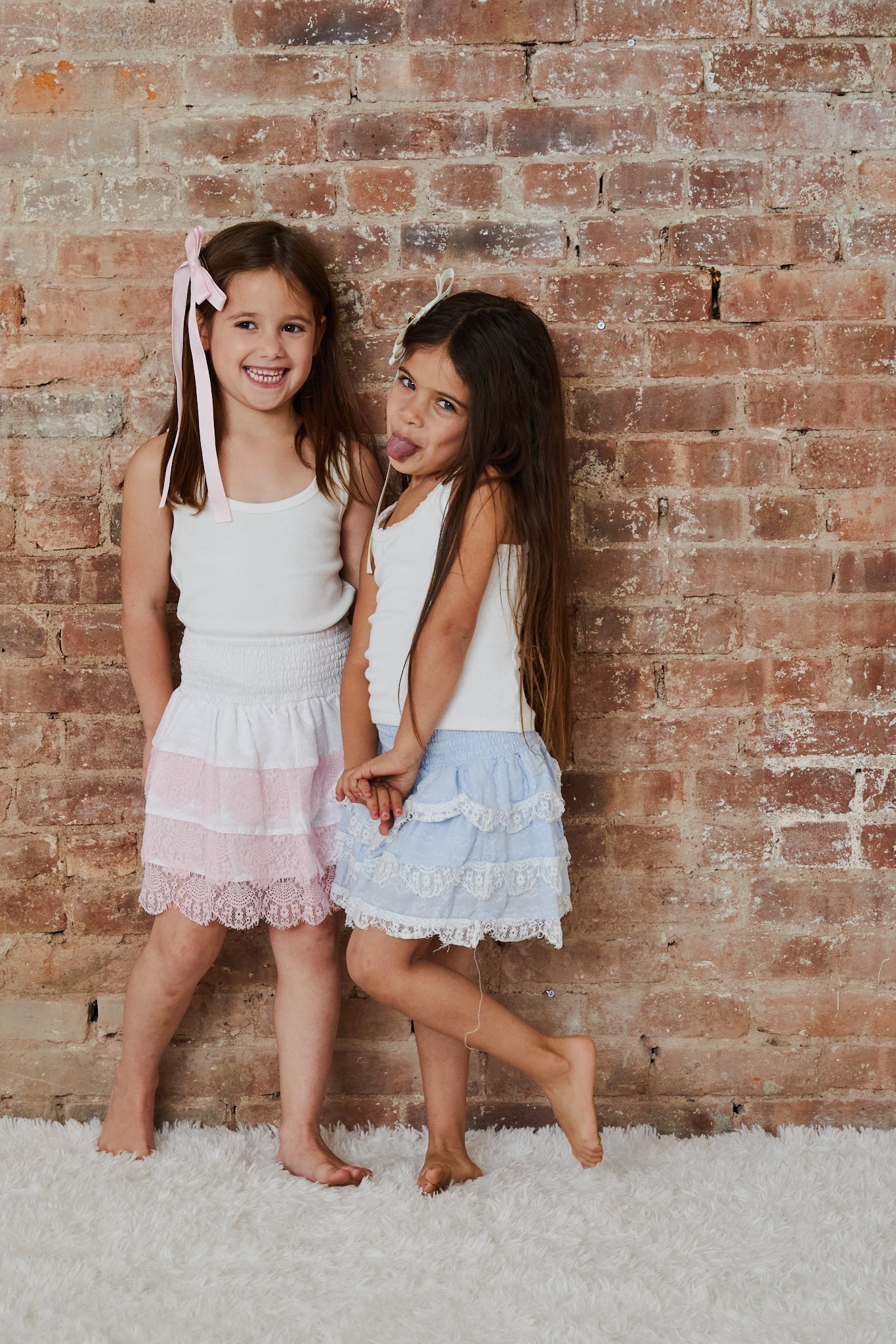 Gemma Pastel Blue Heart Dobbie Smocked Ruffle Mini Skirt S26