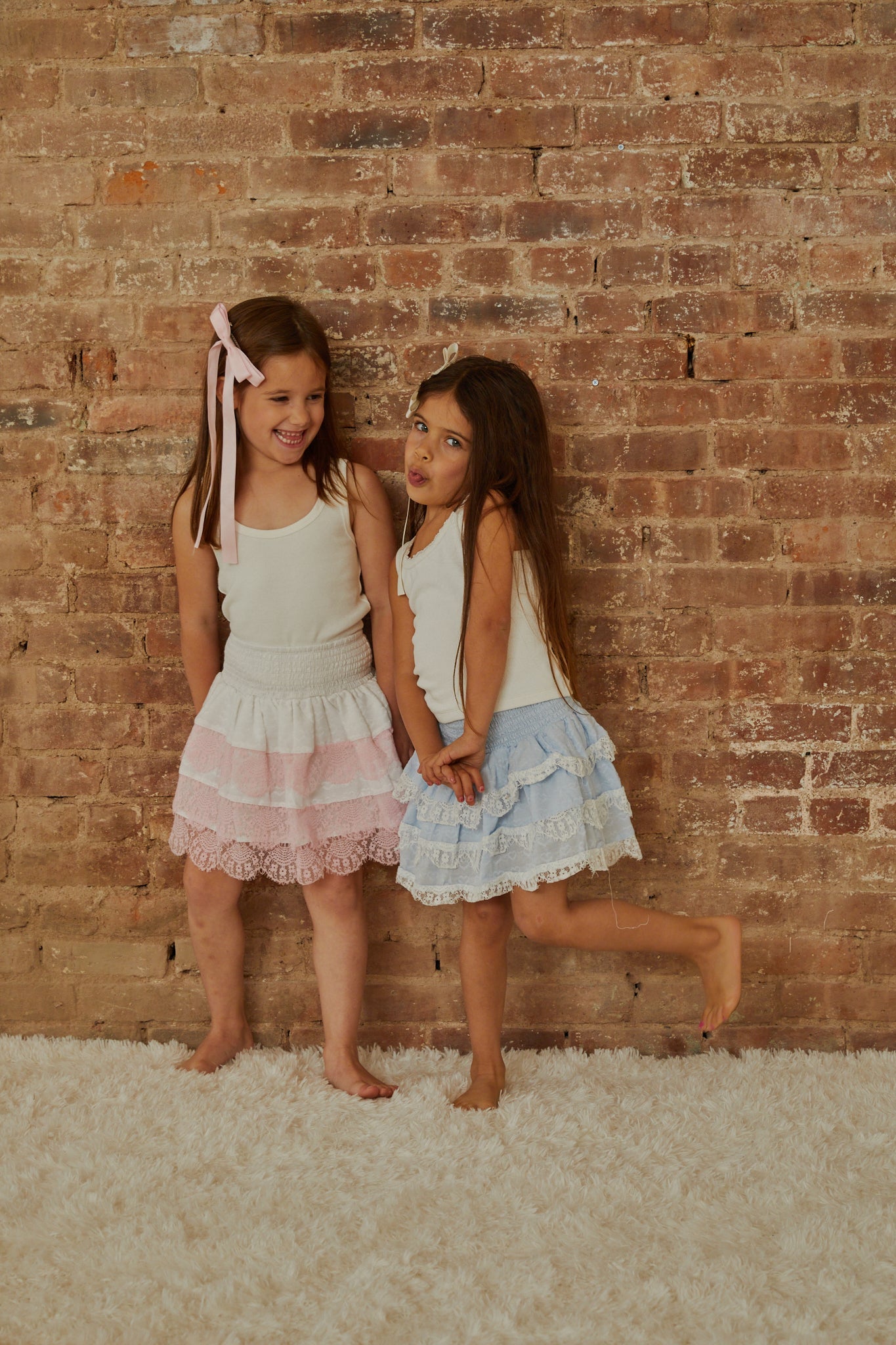 Gemma White With Pink Lace Heart Dobbie Smocked Ruffle Mini Skirt