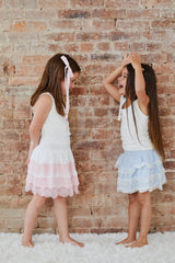 Gemma Pastel Blue Heart Dobbie Smocked Ruffle Mini Skirt S26