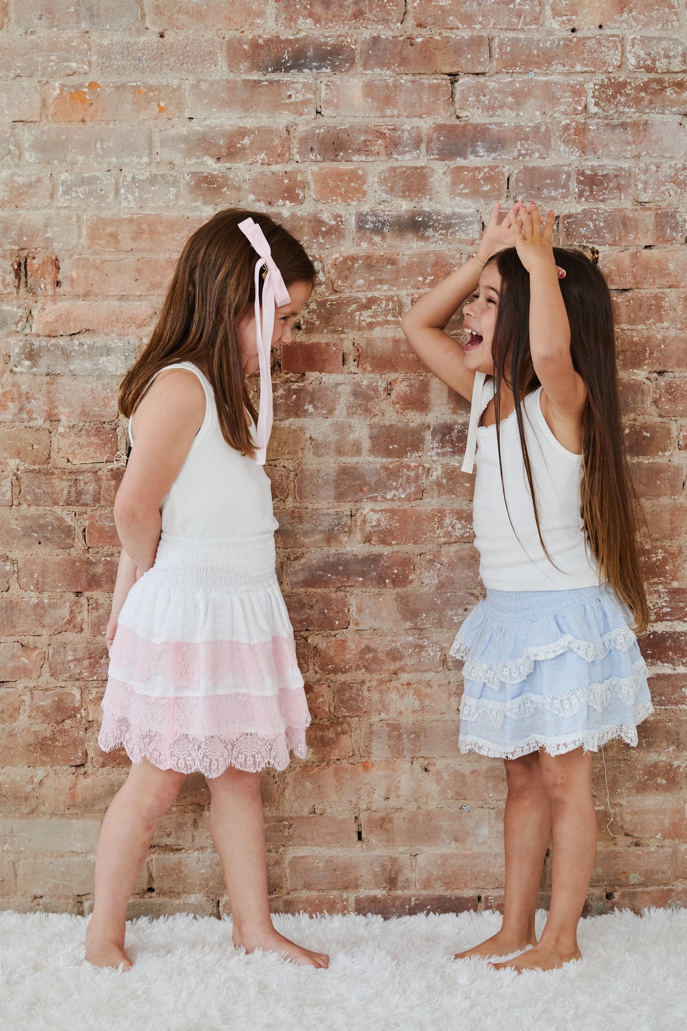 Gemma Pastel Blue Heart Dobbie Smocked Ruffle Mini Skirt S26