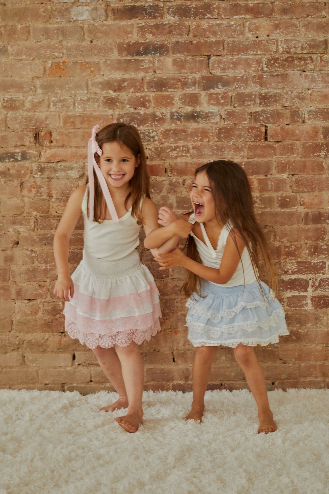 Gemma White With Pink Lace Heart Dobbie Smocked Ruffle Mini Skirt