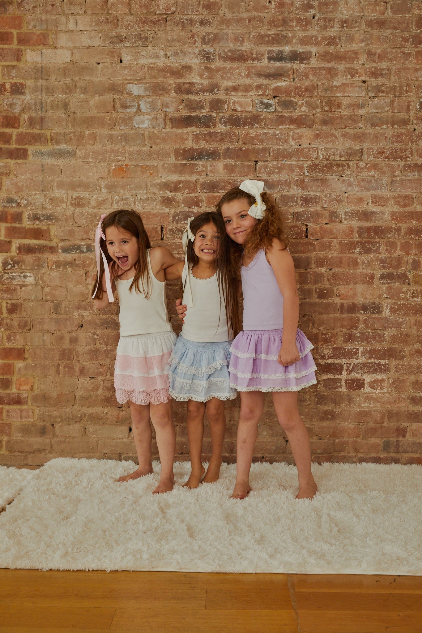 Gemma Lavender With White Lace Heart Dobbie Smocked Ruffle Mini Skirt
