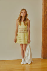 Isabella Pastel Yellow Heart Bow Lace Dress