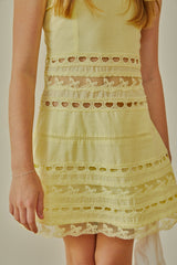 Isabella Pastel Yellow Heart Bow Lace Dress