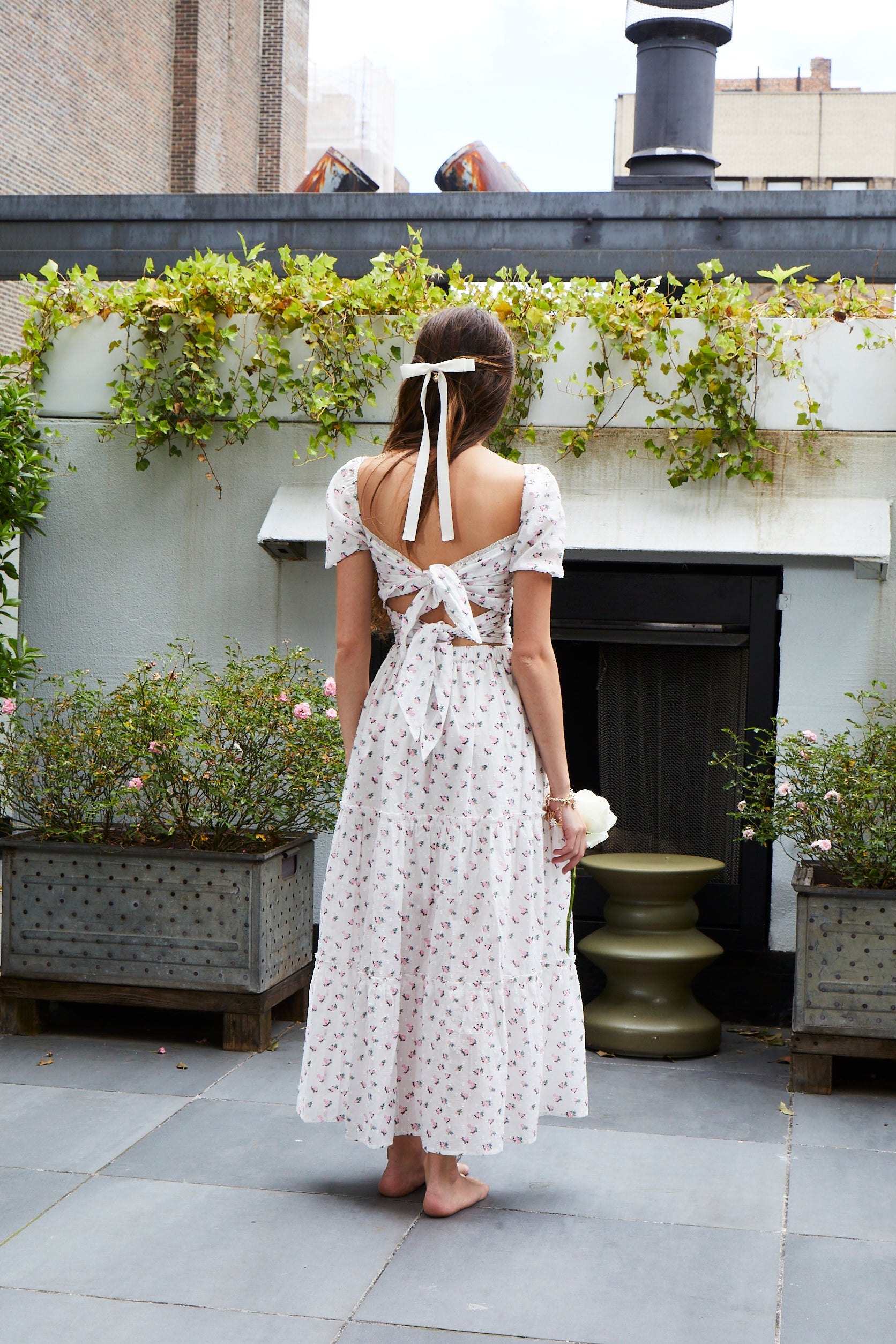 Noa White Rose Tie Back Top