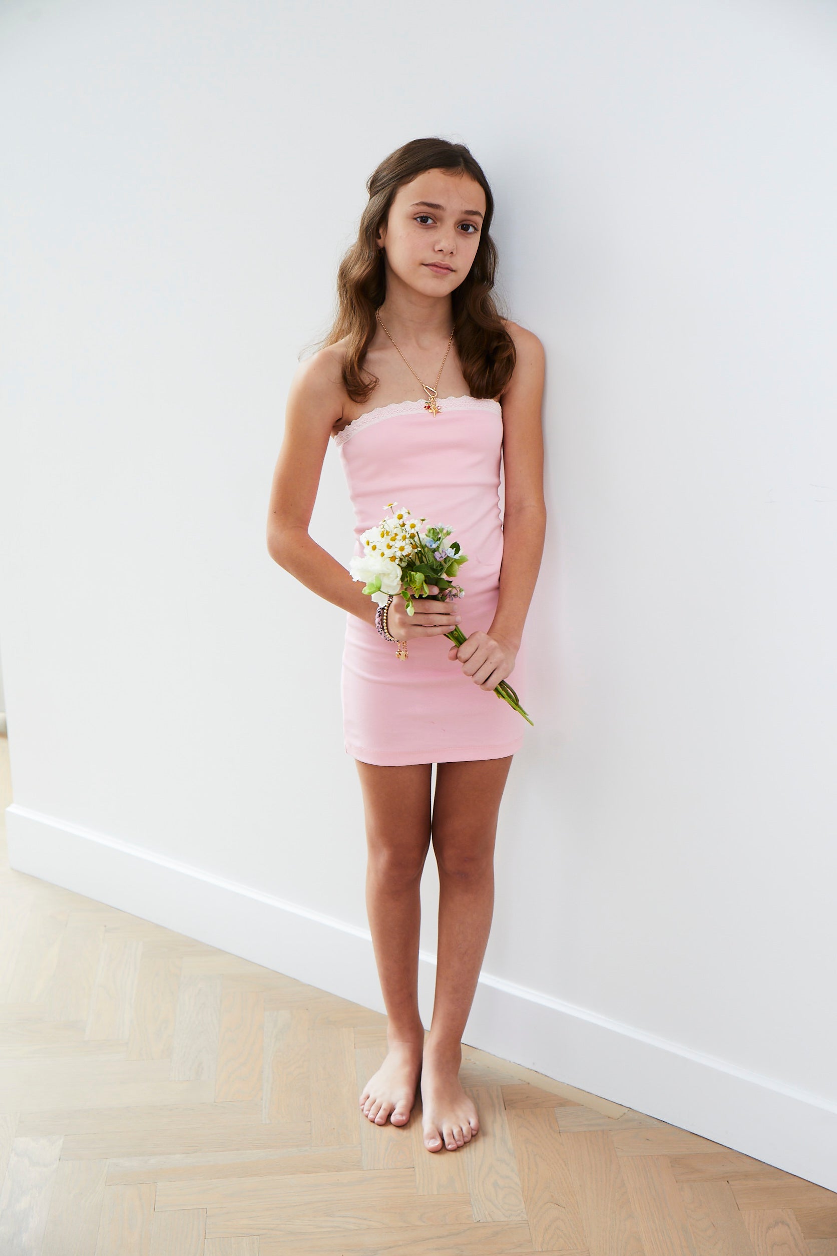 Stevie Pink Tube Dress - Lace Trimmed