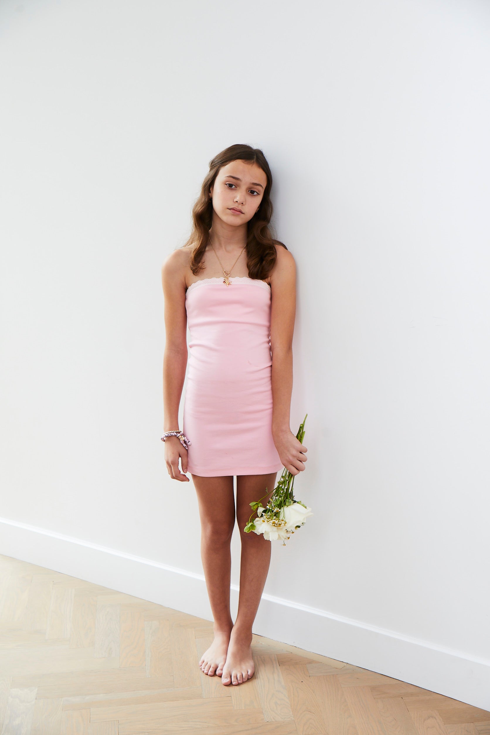 Stevie Pink Tube Dress - Lace Trimmed