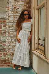 Bella White Heart & Flower Eyelet Maxi