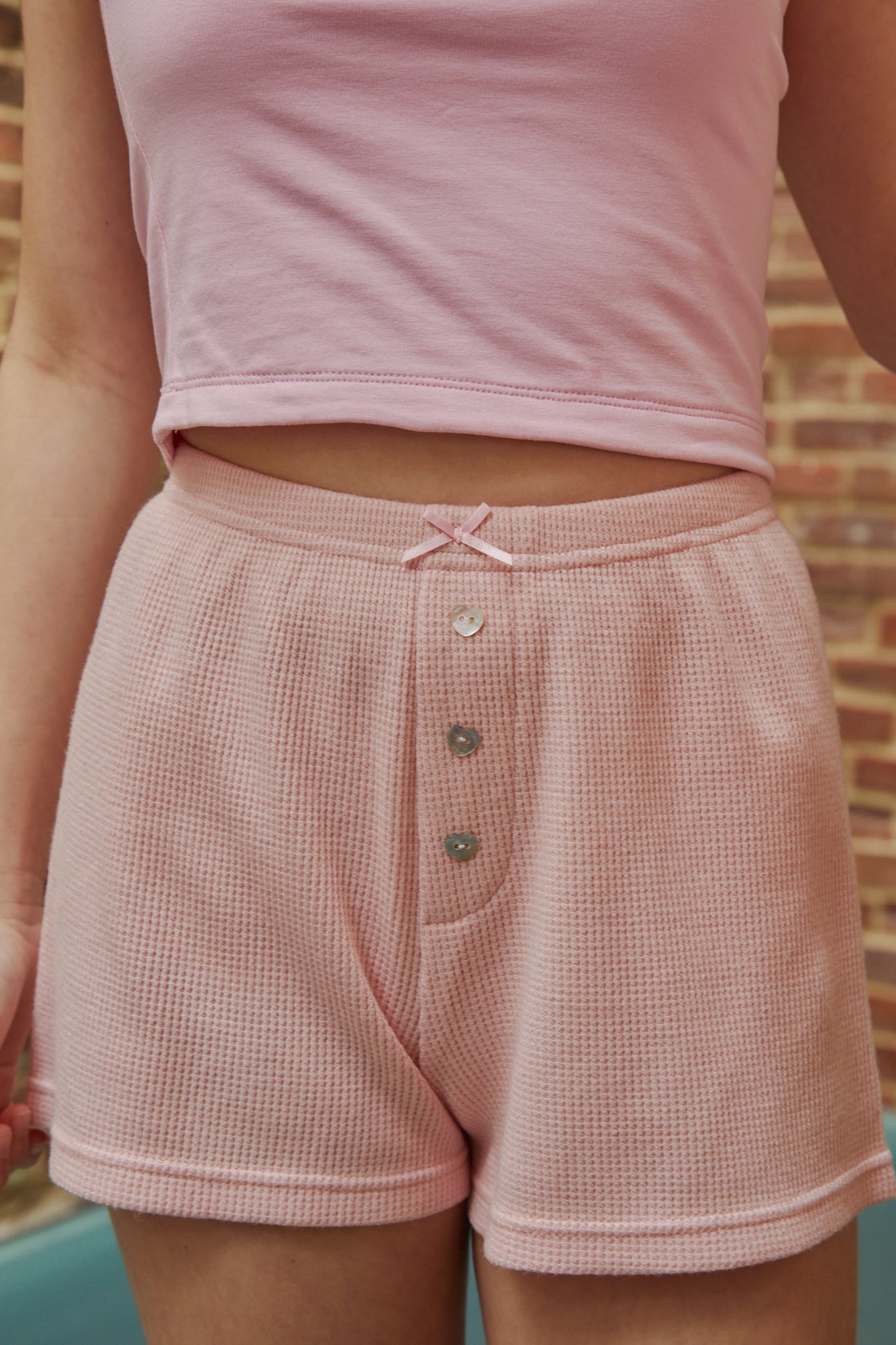 Wes Pastel Pink Waffle Short