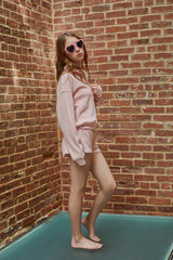 Crosby Pastel Pink With Heart Waffle Half Zip Sweatshirt