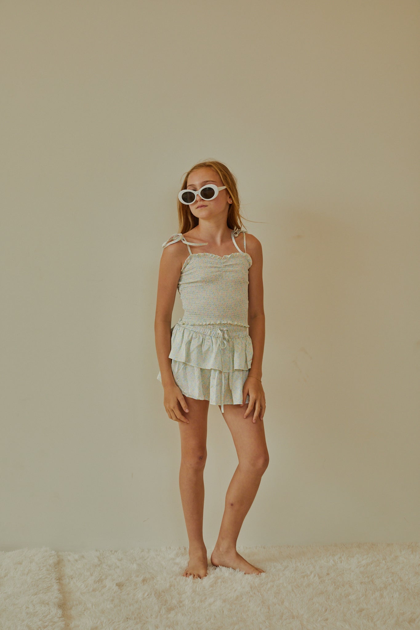Georgia Garden Rose Yellow Satin Smocked Top