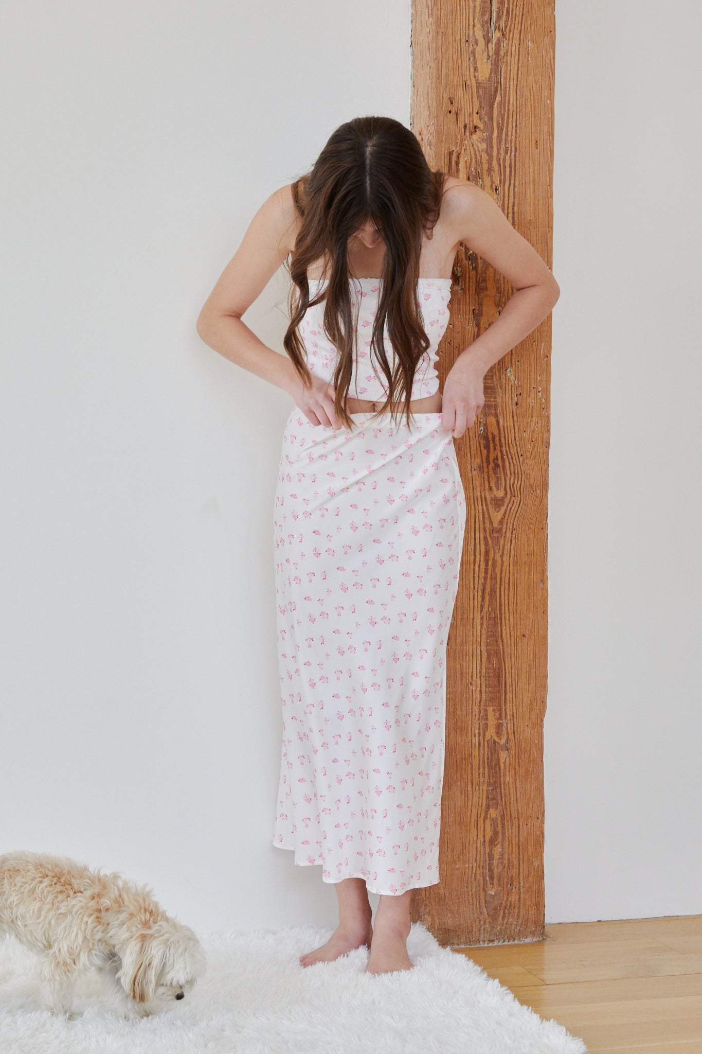 Alexa White With Pastel Pink Ditsy Tube Top