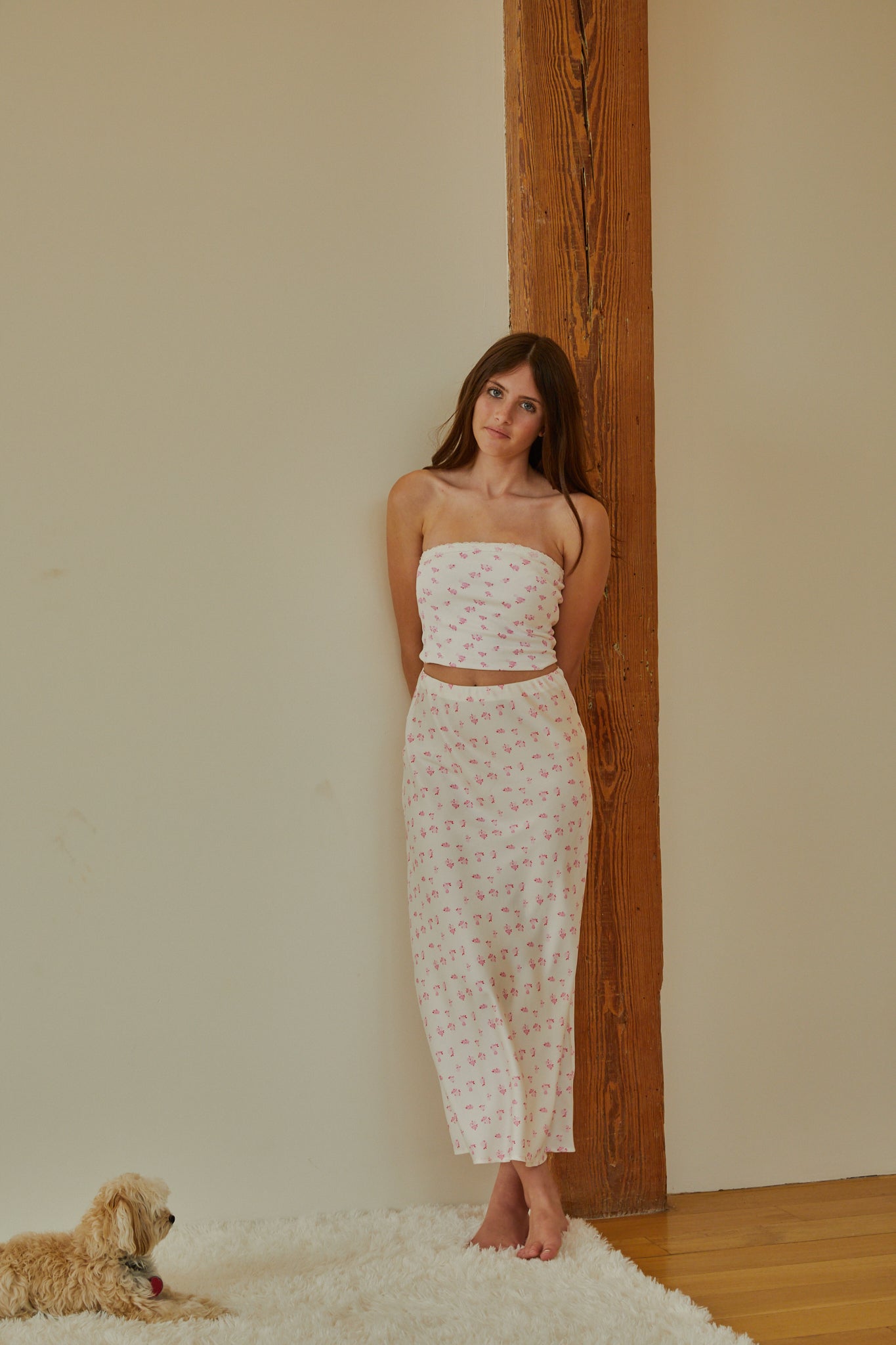 Alexa White With Pastel Pink Ditsy Tube Top