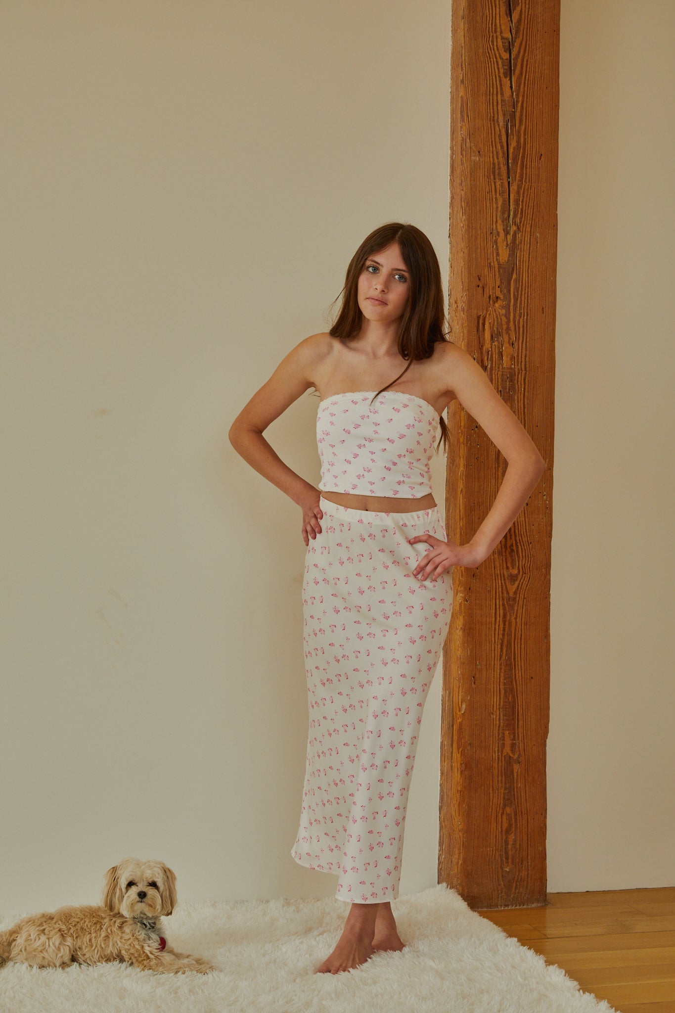 Alexa White With Pastel Pink Ditsy Tube Top