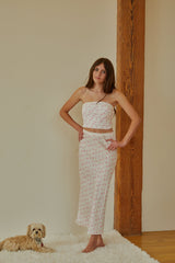 Joey White With Pastel Pink Ditsy Satin Maxi