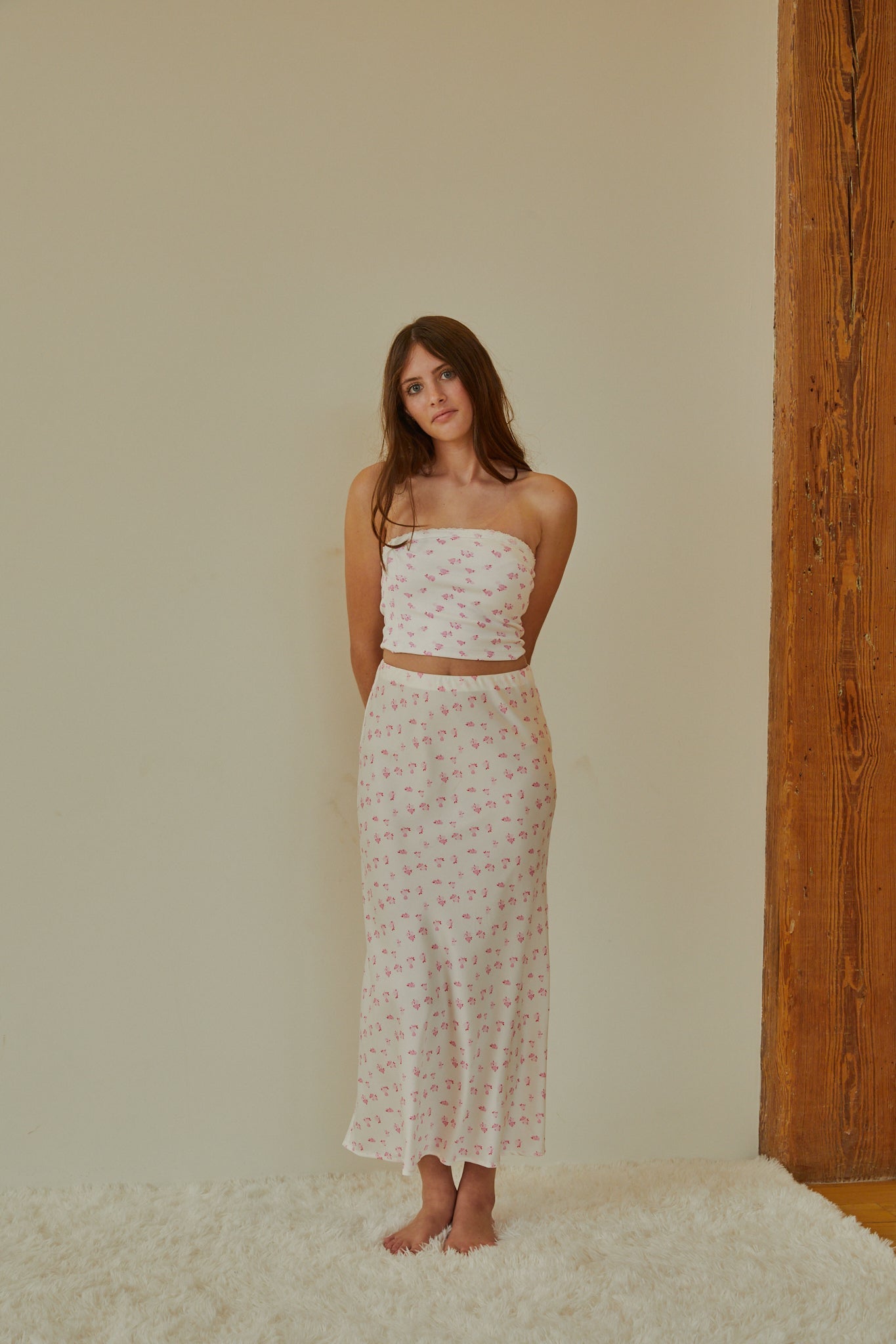 Alexa White With Pastel Pink Ditsy Tube Top