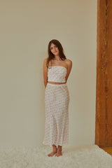 Joey White With Pastel Pink Ditsy Satin Maxi